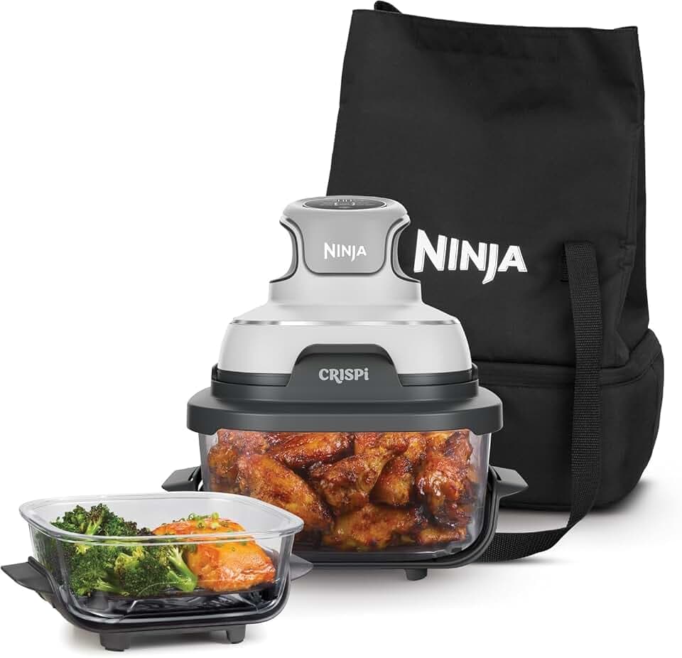 Ninja CRISPi Air Fryer Design Compact 4 en 1, bols 3,8 ou 1,4L FN102EU | frire sans huile, rôtir, garder au chaud, refaire dorer. Compact, 2 contenants/couvercles amovibles en verre, 1 700 W, Blanc