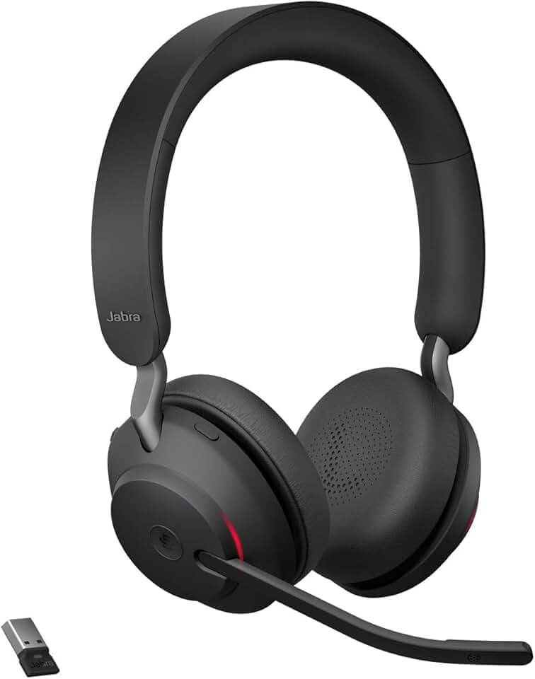 Jabra Evolve2 65 Casque PC Sans Fil - Casque Audio Anti-Bruit Certifié Microsoft Teams avec Batterie Longue Durée - Adaptateur Bluetooth USB-A - Noir TCO Certified