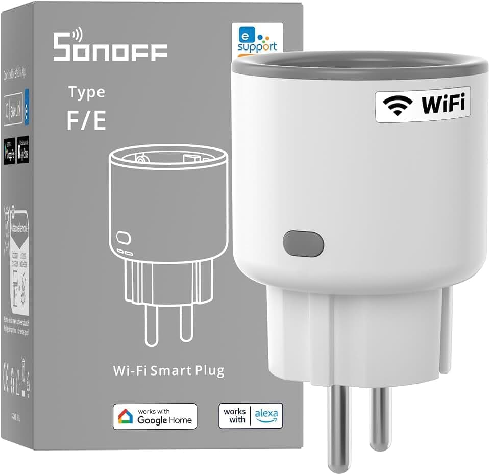 SONOFF S60TPF (DE Type) Prise Intelligente WiFi 16A, Prises de Courant, Contrôle à Distance et Programme de Temps via eWeLink APP, Compatible avec Alexa/Google Home, 16A/4000W, 2.4G WiFi