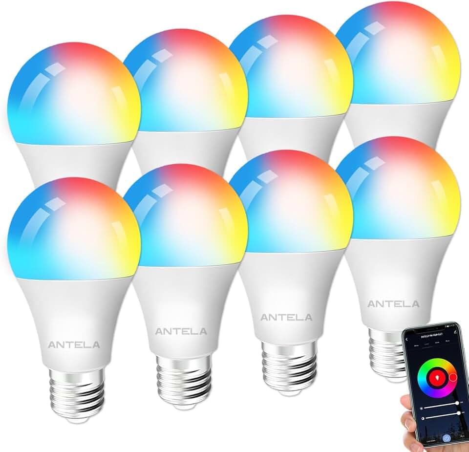 ANTELA Ampoule Connectée WiFi E27 LED RGB+CCT 2700K-6500K | Compatible avec Alexa/Google Home, Ampoule Intelligente, 8PCS