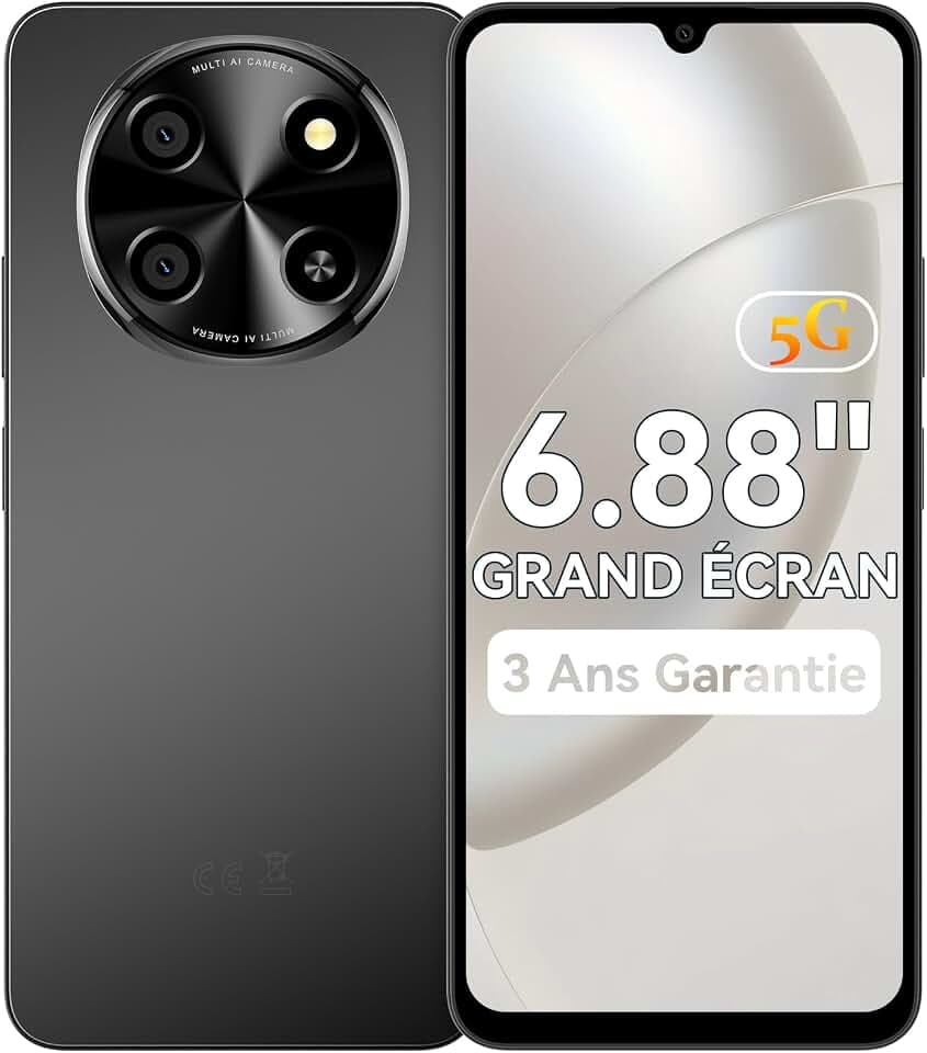 Smartphone 5G 6,88'' 120Hz, Téléphone Portable Android 15, 12Go RAM 128Go/2To TF, Double SIM NFC, Unisoc T8100 Octa-Core, Batterie 5000mAh 18W, Telephone Portable Pas Cher, OTG/Face ID/Fingerprint
