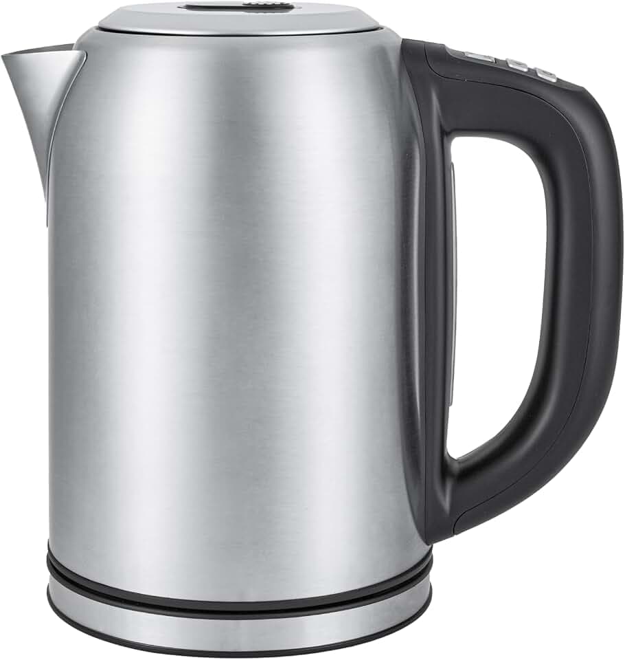 Amazon Basics Bouilloire en acier inoxydable avec affichage numérique, fonction isotherme, Strix et contrôle de la température, 1.7 l (prise européenne), Argenté