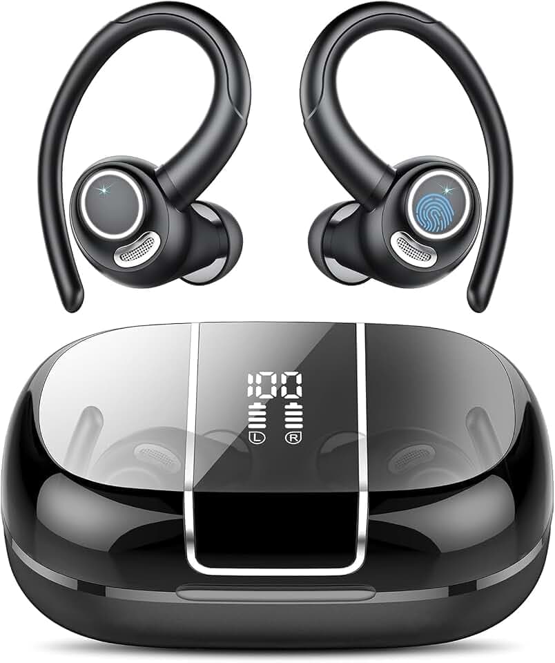 Csasan Ecouteurs Sport sans Fil Bluetooth 5.4 Son HiFi Stéréo Haute Qualité | Autonomie 48H, Écran LED Tactile, Micro ENC anti-bruit, Étanchéité IPX7, Compatible Android iOS, Adapté Sport et Voyage, Noir