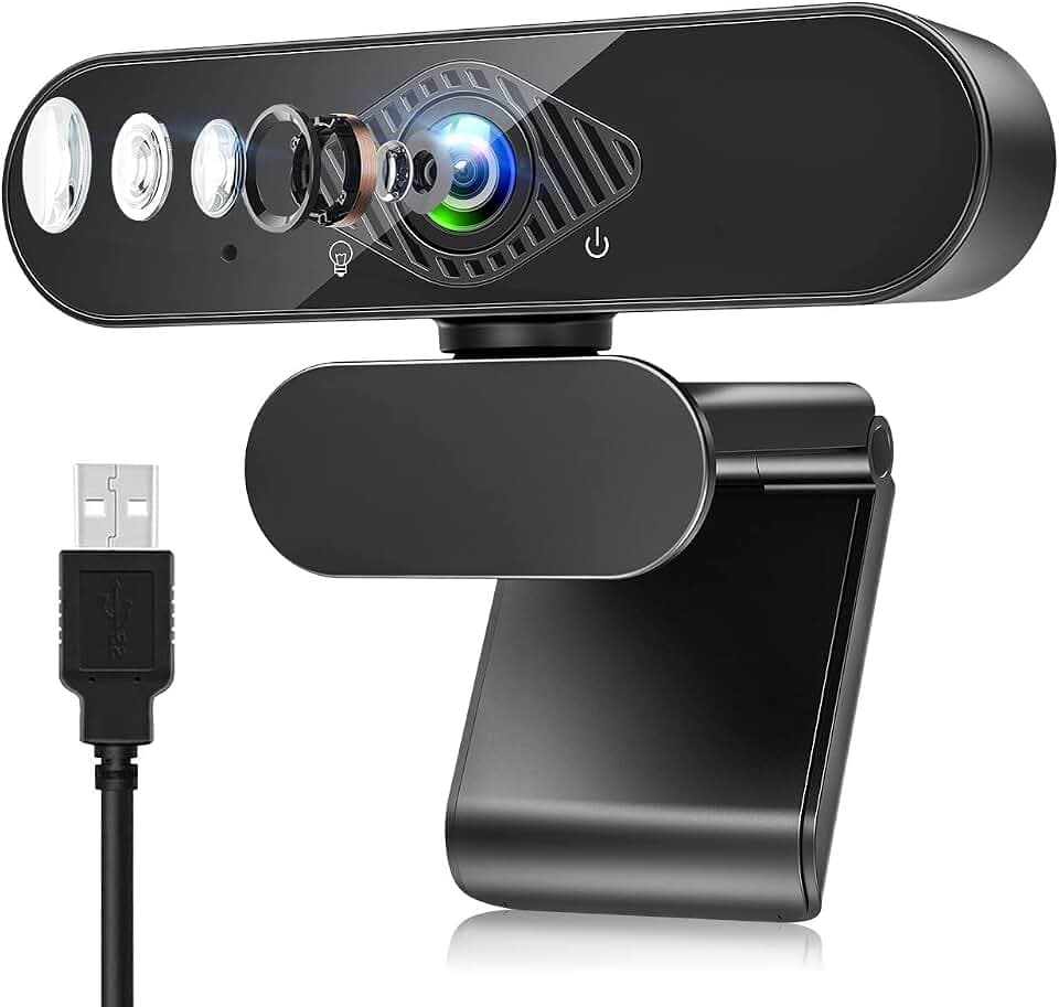 Webcam pour PC avec Micro, 1080P Full HD Caméra Web avec Microphone Antibruit, 360° Rotation USB Caméra PC pour Chat Vidéo et Enregistrement, Compatible avec Windows, Mac et Android