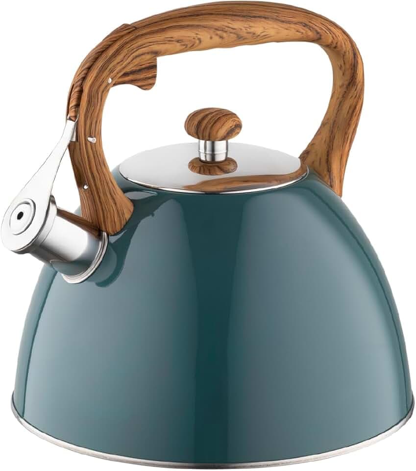 FLORINA - Bouilloire Inox (2,5 l) I Bouilloire Sifflante FRANK I Poignée Résistante à la Chaleur I Non Electrique I Induction, Gaz I Pour Thé et Café I Couleur: Vert foncé mat