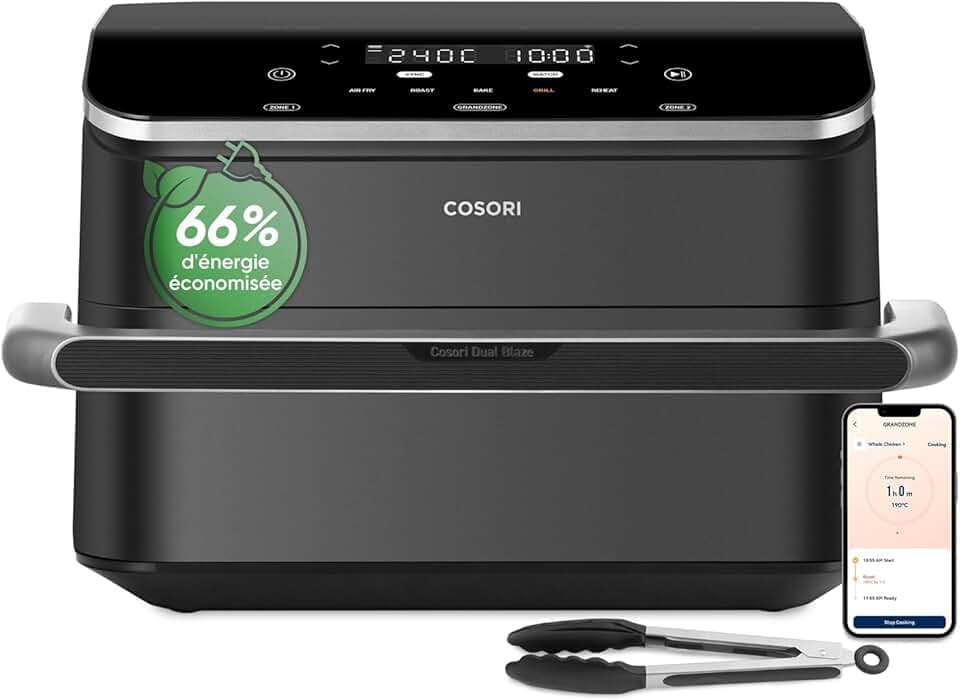 COSORI Air Fryer 10L Twinfry, Friteuse sans Huile Double Résistance, Airfryer à Dual Zone Avec Séparateur Amovible, 5-en-1, Grande Capacité, Cuisson optimale, 40℃-240℃, 70 Recettes en ligne,Noir