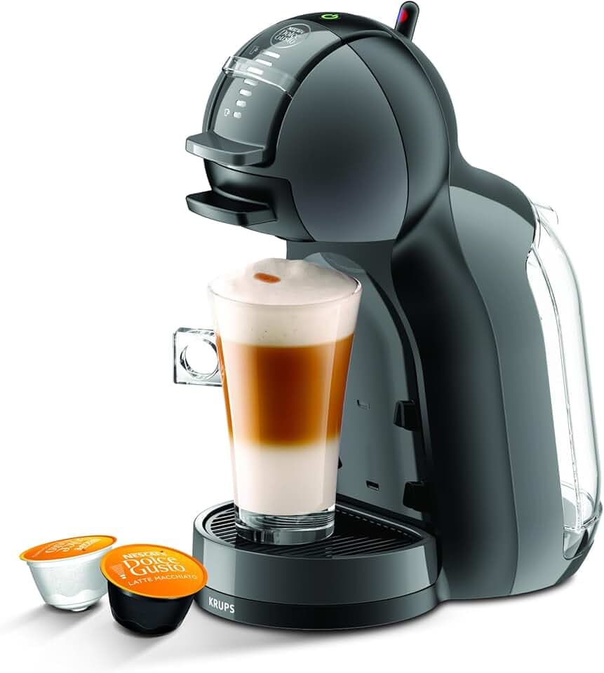 Krups Nescafé Dolce Gusto Machine à café capsules multi-boissons, 0.8 L, 15 bars, Cafetière compacte, Arrêt automatique, Taille de boisson réglable, Mini Me, Noir/Anthracite KP123810