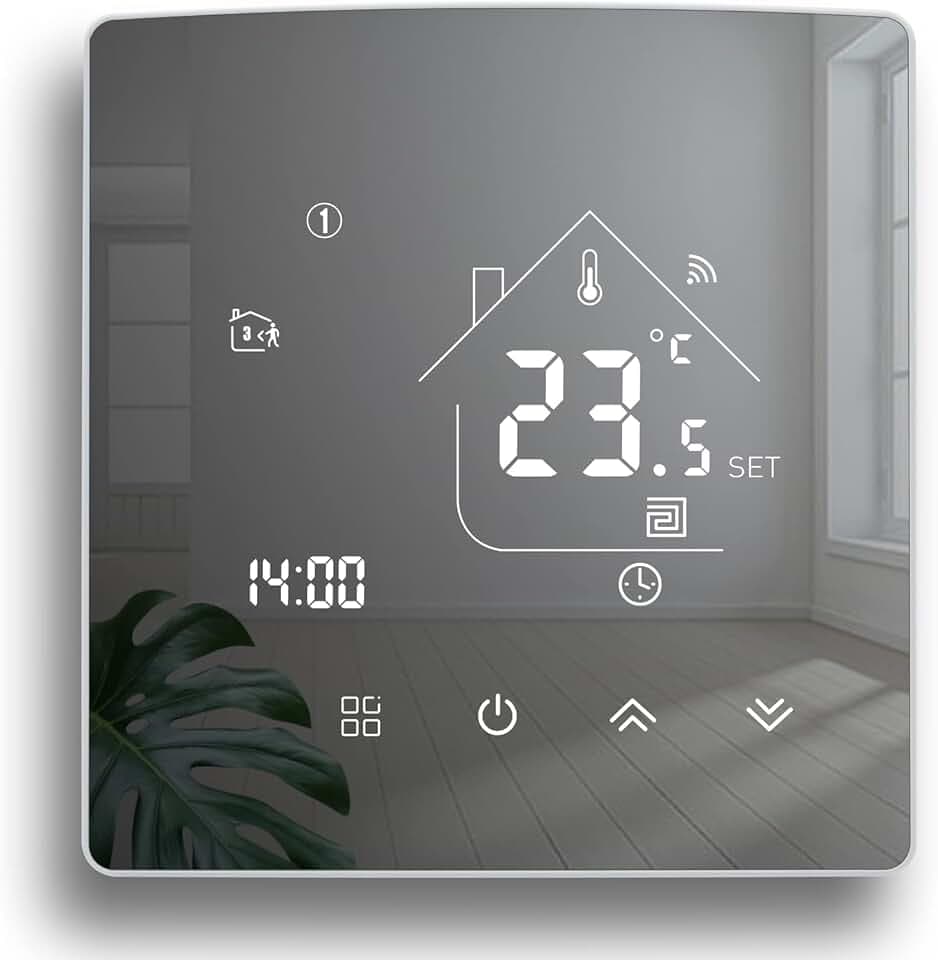 Thermostat WiFi Intelligent Tuya,Écran Miroir Thermostat Chaudière à Gaz,Thermostats Connecté,Régulateur de Température Ambiante,programmable,Compatible avec Alexa, Google Home,3A