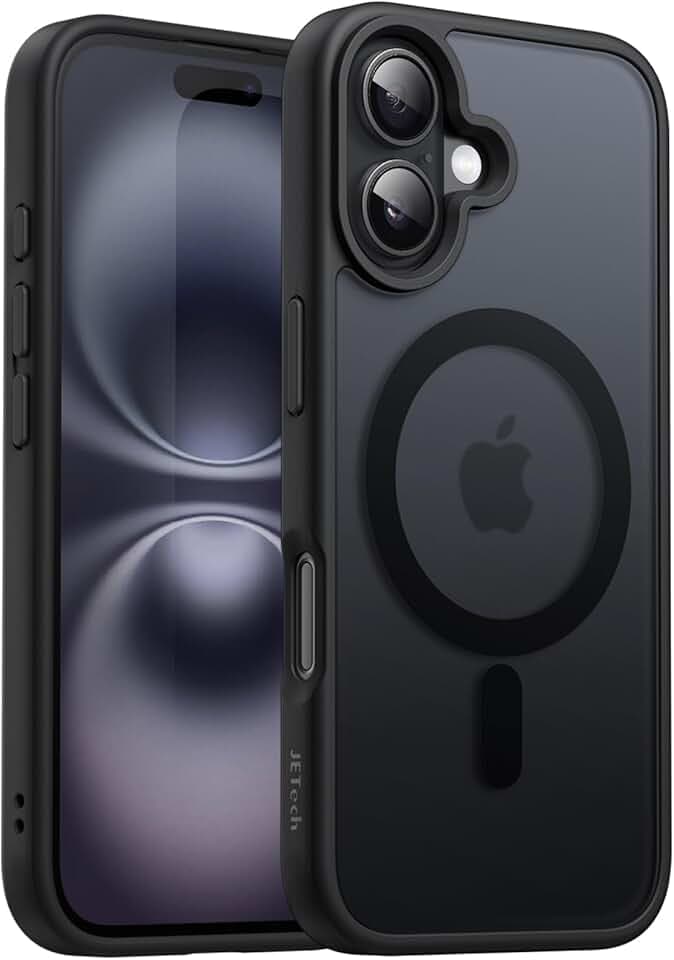JETech Coque Magnétique pour iPhone 16 6,1 Pouces Compatible avec MagSafe, Étui Housse Dos Translucide Mat Fine Antichoc (Noir)