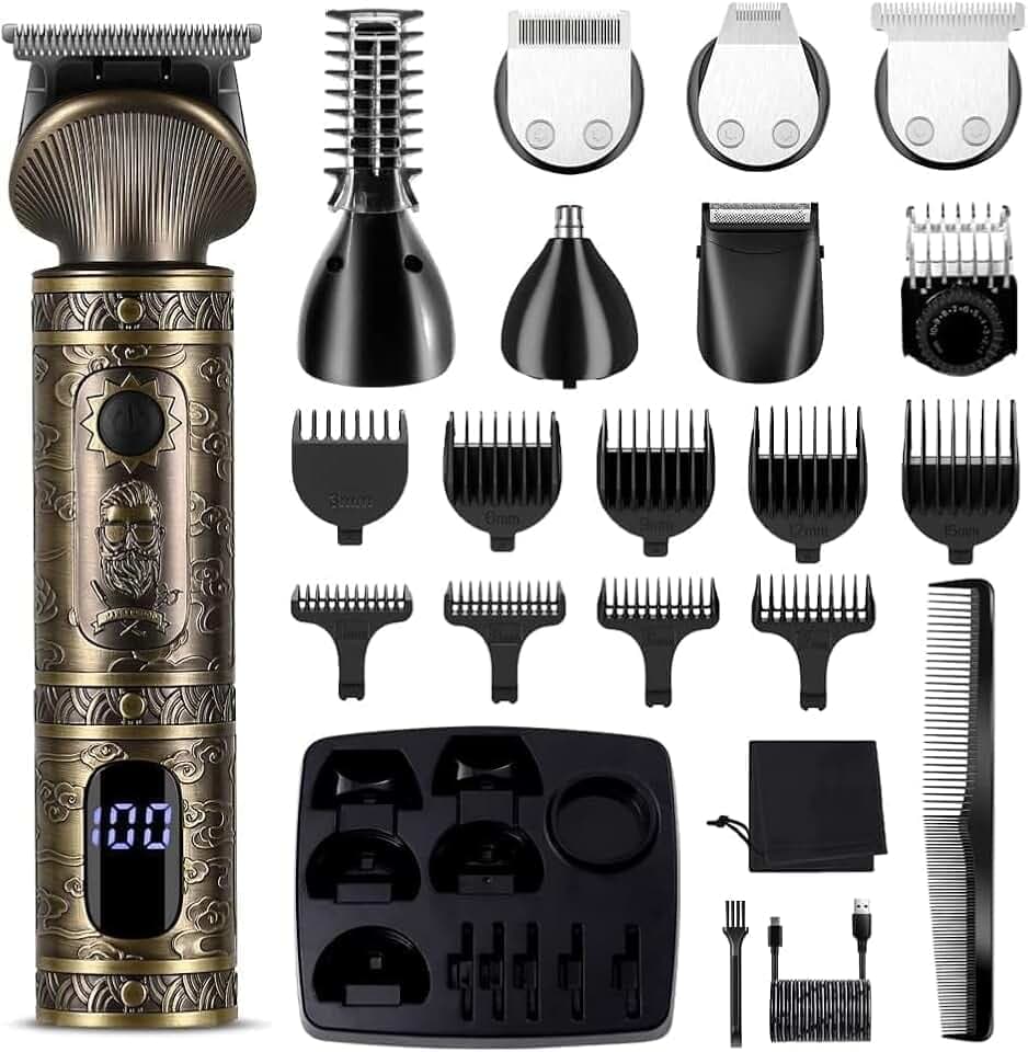 Surker Tondeuse Barbe Homme Tondeuse Cheveux Professionnelle Avec Lame en T de Coupe de Cheveux Chauve 0 mm Rasoir électrique Tondeuse Corps de Précision pour Nez 7 en 1