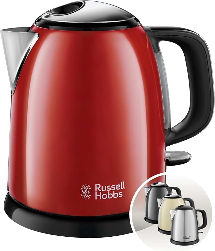 Russell Hobbs Bouilloire Electrique [Ultra Compacte] Colours Plus Rouge (1L, Ebullition rapide, Ecoulement parfait, Niveau d'Eau Visible, Filtre Anticalcaire, Economie d'Energie) 24992-70