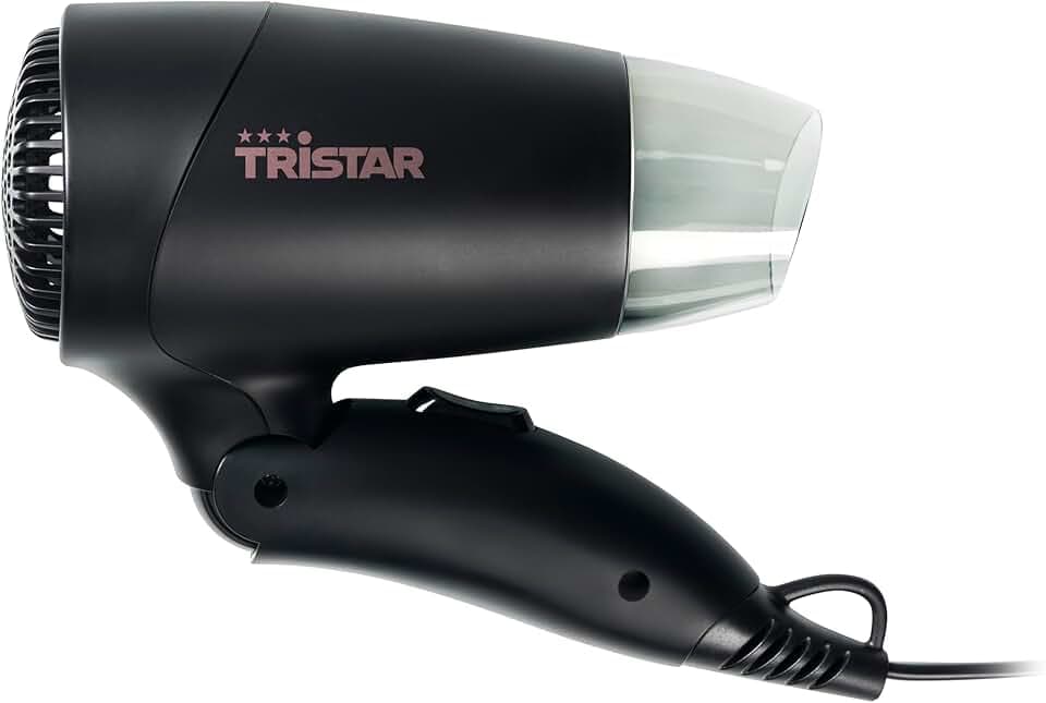 Tristar Sèche-cheveux de voyage - Poignée pliable - Taille compacte - Puissance forte de 1200 Watt - Noir - HD-2460
