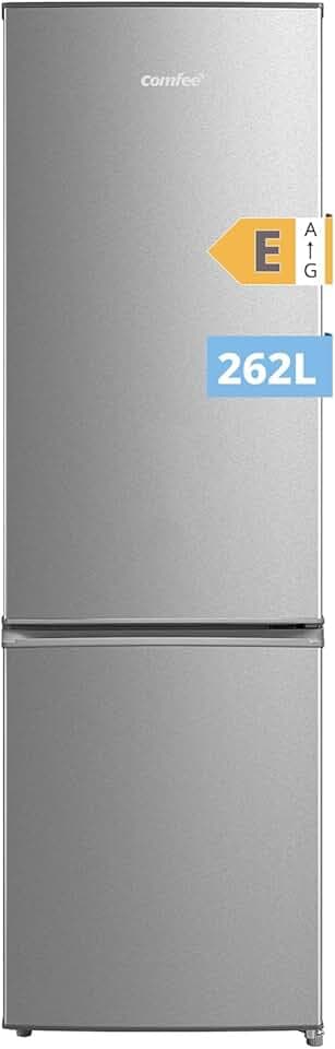Comfee' RCB359IX2 Réfrigérateur Combiné, 262L(197+65), Grande Capacité, Low Frost, Hauteur 177,3 cm, Faible Bruit 39 dB, Éclairage LED, Température Réglable, Acier Inoxydable