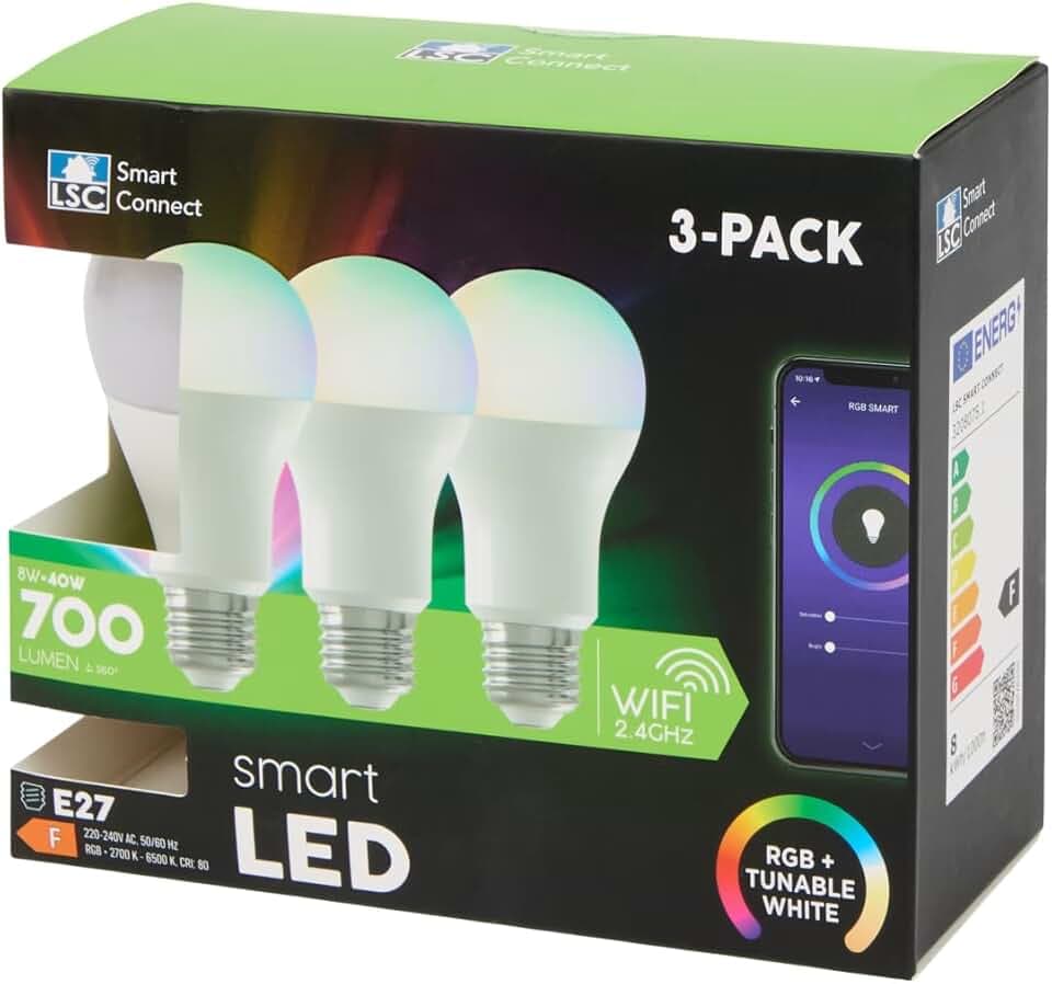 Générique Lot de 3 Ampoules LED Connectées E27 WiFi (A60) – RGB Multicolore + Blanc Variable (Chaud à Froid) – Compatible Alexa, Google Home & App – 9W 806lm Dimmable – Sans Hub Requis