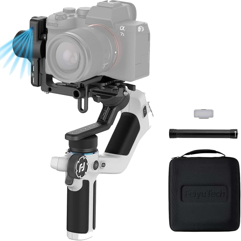 Feiyu SCORP Mini 2 [Officiel] KIT,Stabilisateur Camera de Suivi IA Intégré 4 en 1 à 3 Axes,Charge Utile de1200g,Prise de Vue Verticale Native,pour SonyZV-1,Canon EOS 200D II,avec étui de Transport