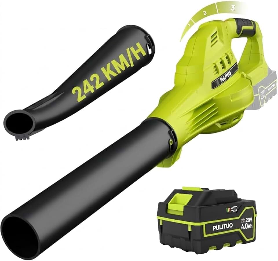Souffleur de Feuilles sans Fil avec Batterie 4000 mAh et Chargeur, 242 km/h, Souffleur Batterie Léger, 3 Vitesses Réglables, Souffleur Électrique Compact pour Feuilles, Poussière, Jardin et Maison