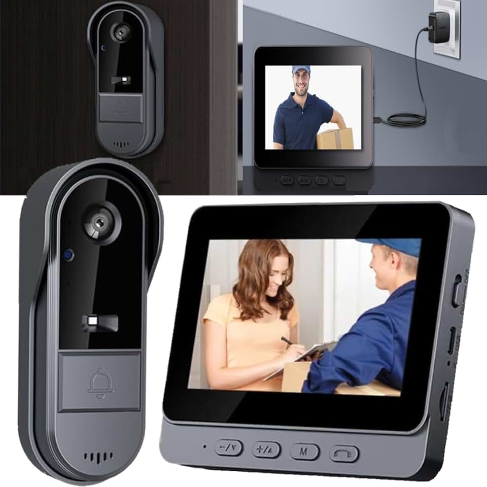 Winnes Sonnette sans Fil avec Camera Visiophone Bluetooth avec écran IPS de 4.3 Sonnette sans Fil Exterieur Etanche 170° Vision Nocturne interphone Portier Video Audio Bidirectionnel,Pas WiFi,Pas APP