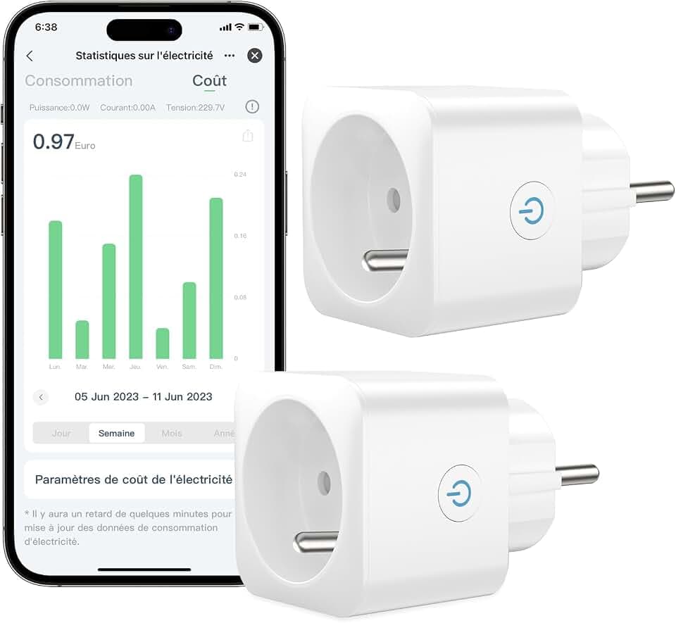 EIGHTREE Prise Connectée WiFi, Suivi de Consommation, 2,4 GHz Wi-Fi, 2-Pack | Prise Alexa Programmable, Compatible avec Alexa/Google Home, SmartLife APP, Contrôler le ventilateur/climatiseur, 16A 3680W