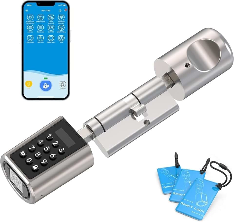 WELOCK PCB01 Serrure Connectée Serrure à Code avec RFID carte,Connexion Bluetooth APP,serrure Digitale Wi-Fi(nécessite WiFiBox),Smart Lock Facile à installer Argent