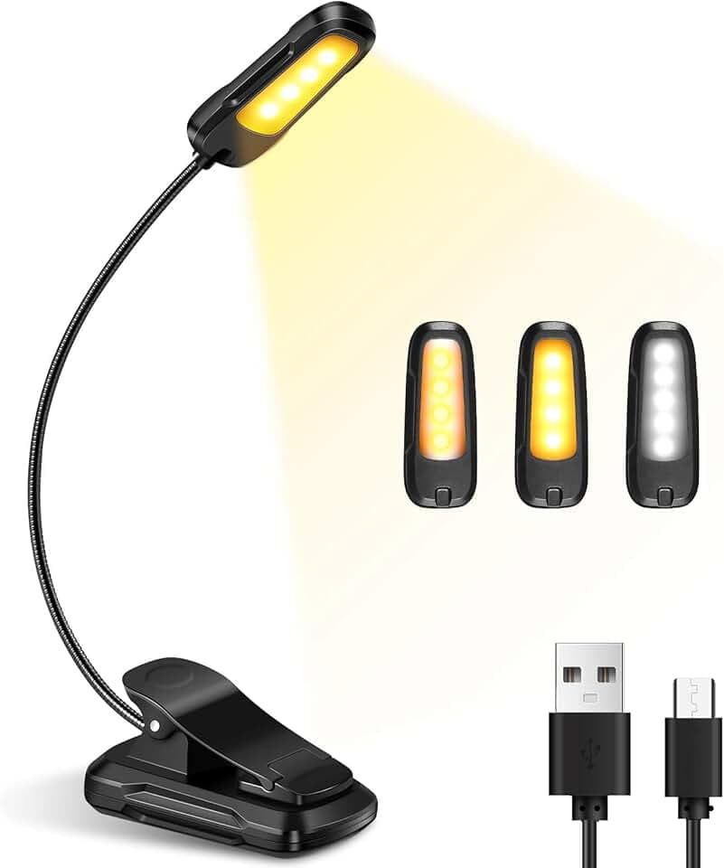 Diboniur Lampe de Lecture pour Livre, Liseuse LED Rechargeable, 3 Modes de Luminosité x 3 Couleurs (Blanc/Chaud/Blanc Chaud), 360°Cou Flexible, Lampe Liseuse pour Lire des Livres au Lit, Voyage