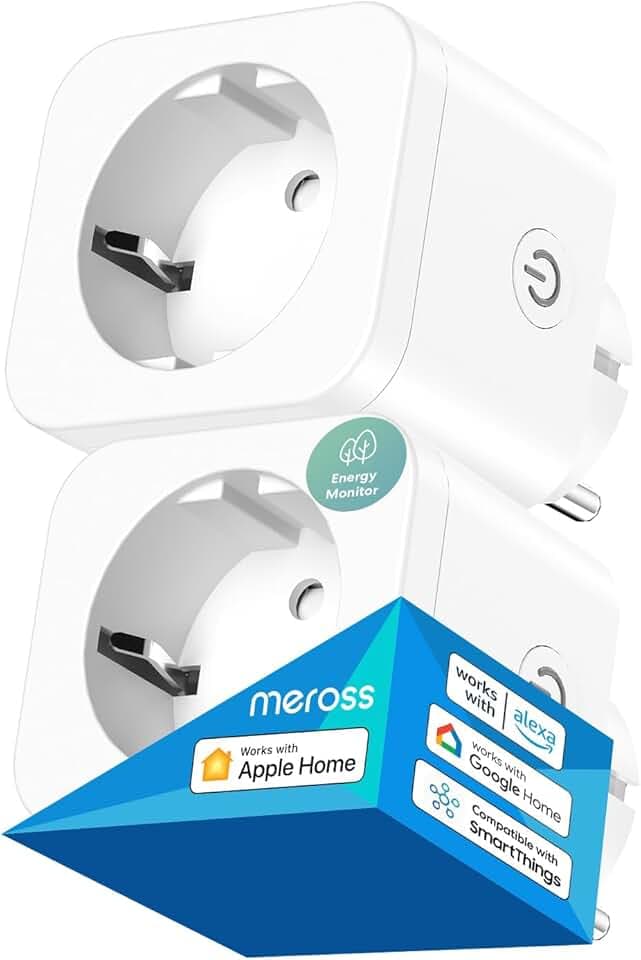 Meross Prise Connectée WiFi (Type F), Prise Alexa Connectée, Smart Plug, Prises Connectées et Intelligentes Compatible avec HomeKit, Alexa, Google Home, SmartThings, 2 Pièces