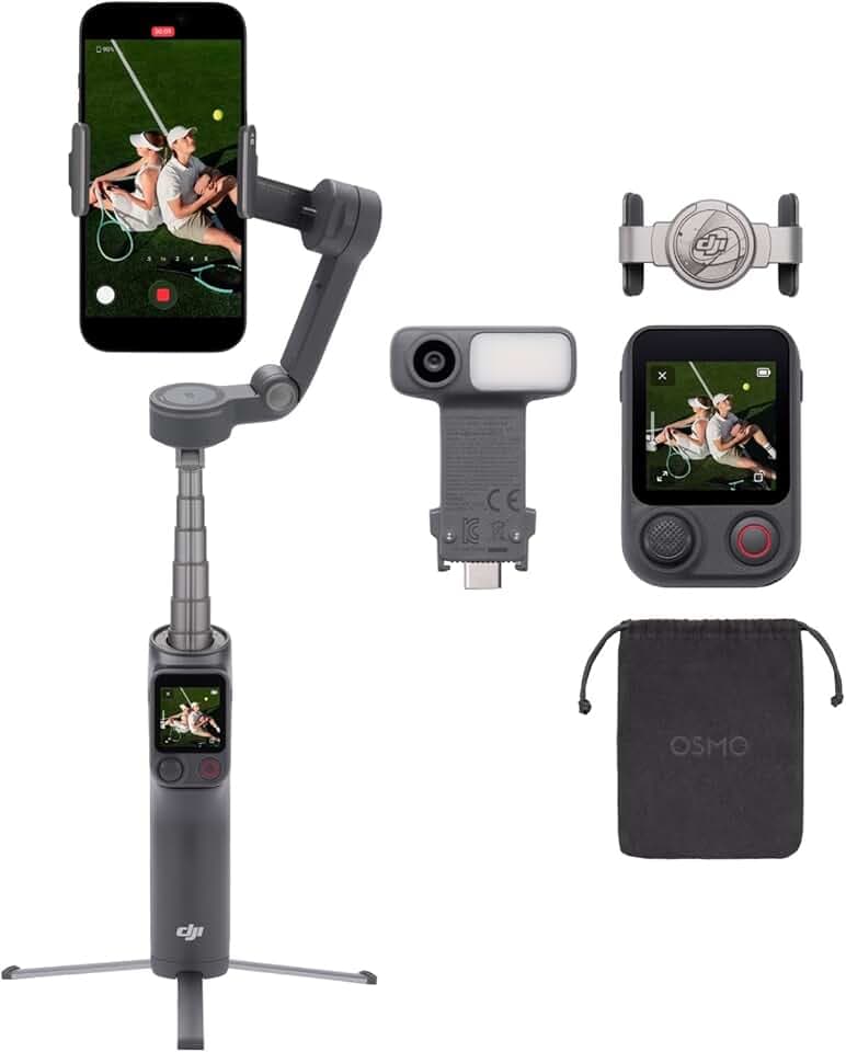 Osmo Mobile 8P, nacelle stabilisatrice pour iPhone et Android, Module de Suivi, radiocommande, Suivi natif, Barre d’Extension et trépied intégrés, Batterie 10 h, stabilisation sur 3 Axes
