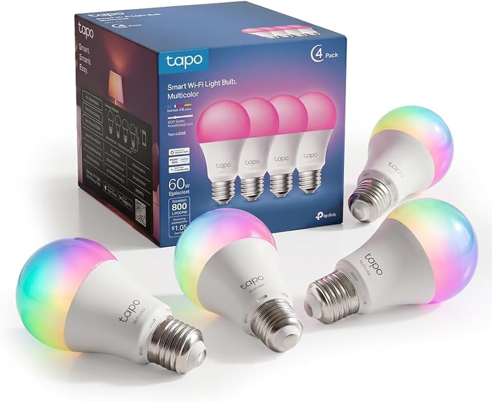 Tapo Ampoule Connectée WiFi, Ampoule LED E27 Multicolore 2500K-6500K, Dimmable 8.7 W 806Lm, Compatible avec Alexa et Google Home, Commande Vocale, Economie d'énergie, L530E(4-pack)