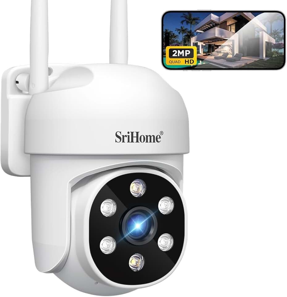 SRIHOME 1080P WiFi Surveillance PTZ caméra IP détection humanoïde et Suivi de Mouvement Vision Nocturne IP66 imperméable à l’Eau (1 Paquet d’unités)