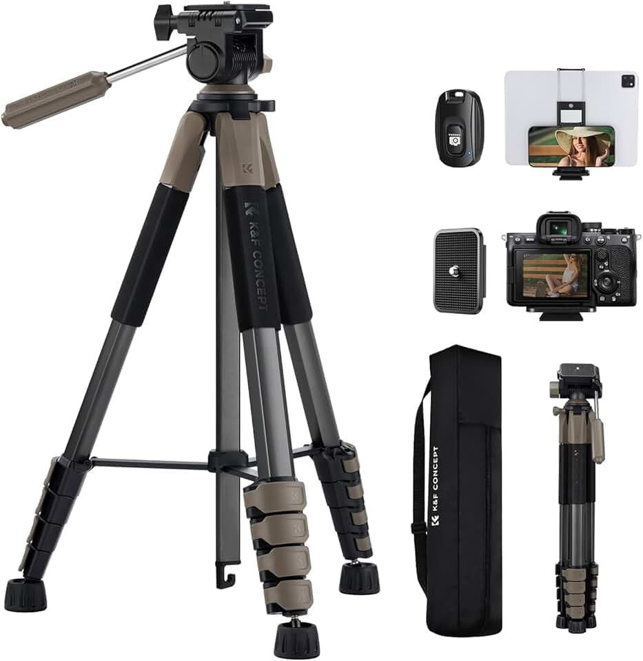 K&F Concept Trépied Photo 190cm pour Smartphone avec Clip | Léger, télécommande Bluetooth, compatible DSLR Nikon/Canon/Sony/iPhone/Samsung, Smart - S255A3+BV01 Global Recycled Standard