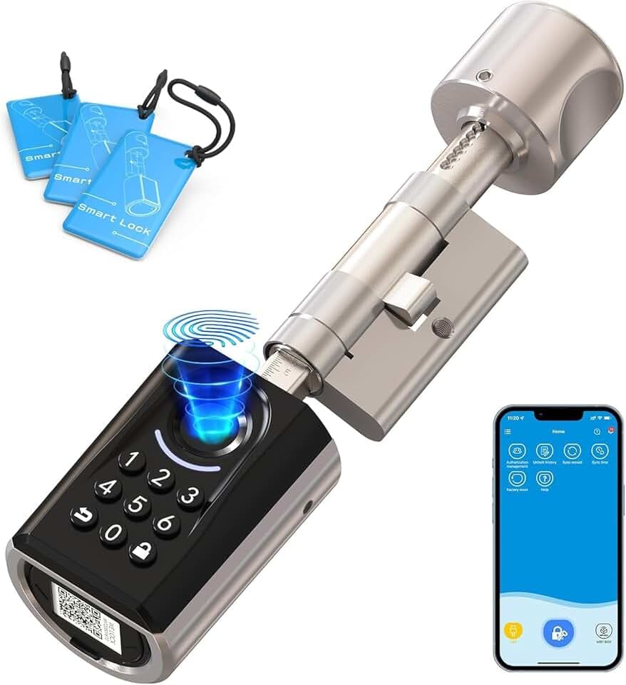 WELOCK ToucA51 Serrure Connectée serrure Empreinte Digitale avec Password,Carte RFID,APP et WiFi,Cylindre Connecté 30×30 pour portes de 30-70mm,Smart Lock IP65,Serrure a Code Installation Facile