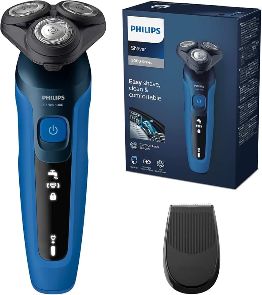 Philips Series 5000, Rasoir électrique 100 % étanche, Lames ComfortTech à 360°, Têtes de contour, Affichage avancé, Tondeuse de précision SmartClick, S5466/18
