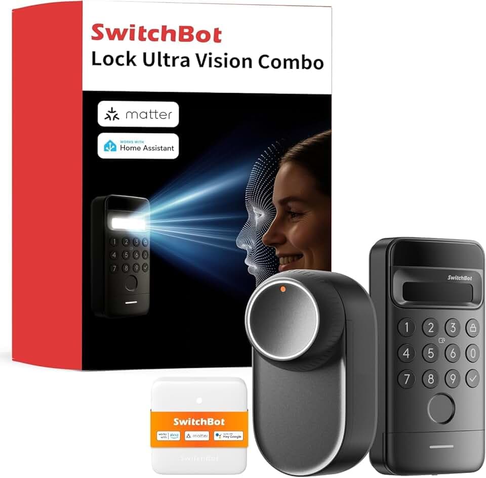 SwitchBot Serrure Ultra WiFi connectée avec Keypad Vision, Reconnaissance faciale 3D, Verrouillage de Porte à Empreinte Digitale, Verrouillage de Porte Intelligente, Système à Triple Alimentation