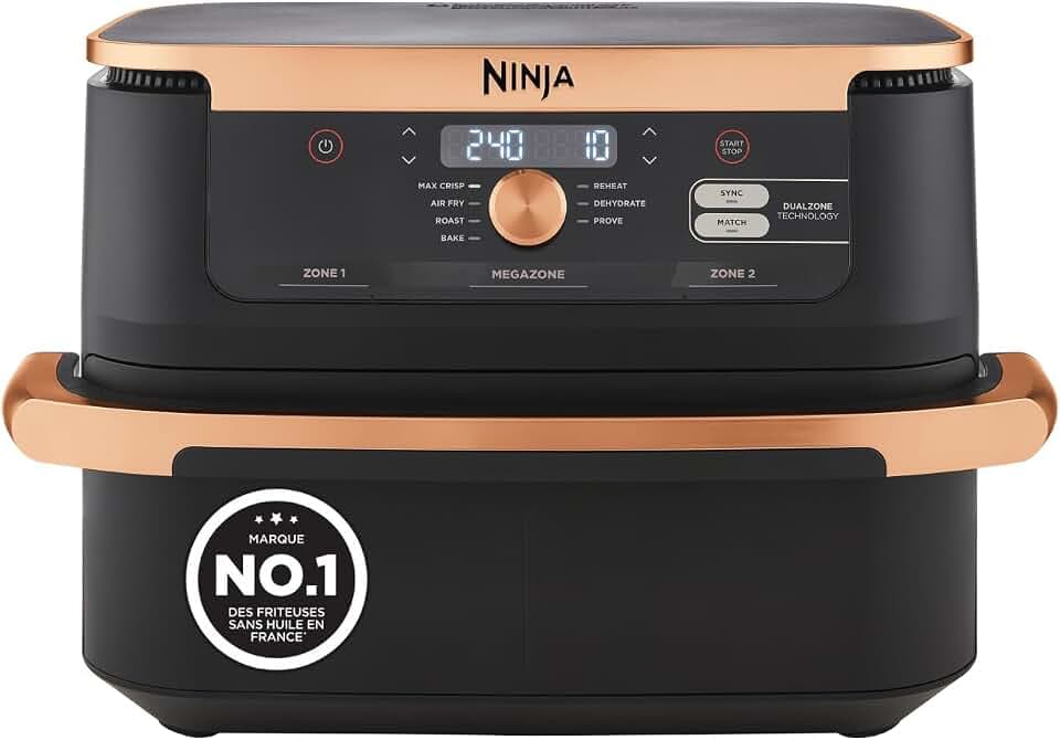 Ninja Foodi FlexDrawer Air Fryer 2 Compartiments, 10,4L, 7 en 1 AF500EUCP | Séparateur Amovible Grande Capacité de 10.4L, Air Fryer 7-en-1, Max 240°C, Lavables Au Lave-Vaisselle, Noir & Cuivre