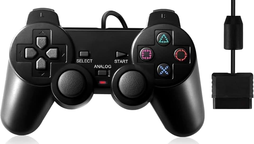 FLLAGG20 1X Manette Câblée Compatible avec PS2 PS1 PSX Noir | Vibration double, branchement rapide, prise en main confortable, idéale pour arcade et jeux rétro
