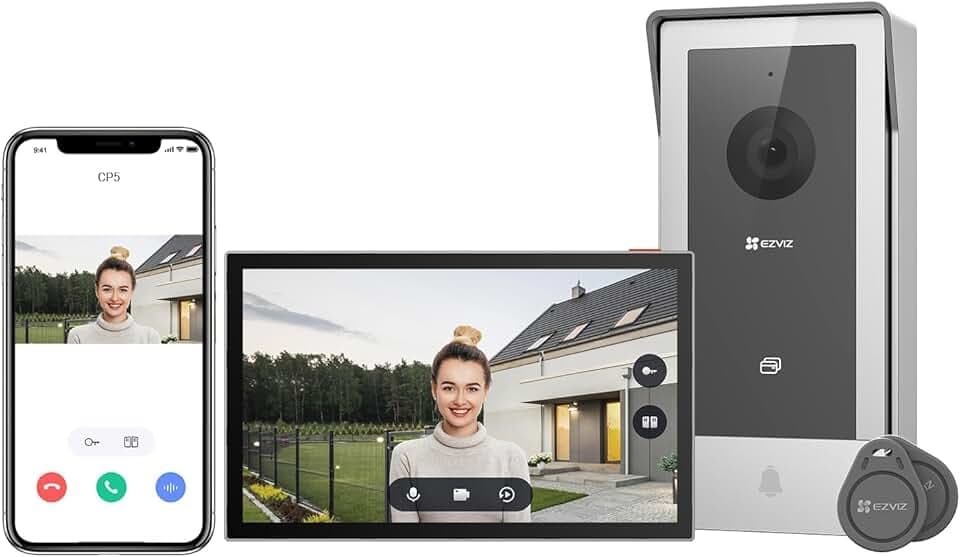 EZVIZ CP5 Visiophone connecté WiFi, Résolution 1080P, Moniteur Tactile Couleur 7", Portier vidéo à installation 2 Fils, Déverrouillage à Distance, Audio Bidirectionnel, Vision Nocturne, Design Compact