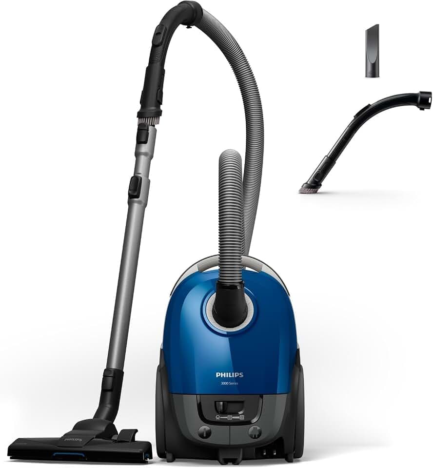 PHILIPS Aspirateur avec Sac Série 3000 - Aspiration 99,9%, 900 W, AirflowMax, Filtre Anti-Allergènes, Compact, Brosse TriActive, 9 m Rayon (XD3110/09)
