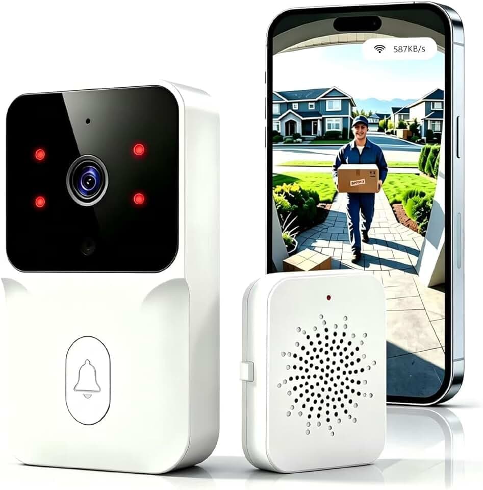 Générique Sonnette sans Fil avec Caméra 1080P HD, Sonnette Vidéo Extérieure Étanche IP, Surveillance avec Vision Nocturne, Sonnette de Sécurité Intelligente pour Maison