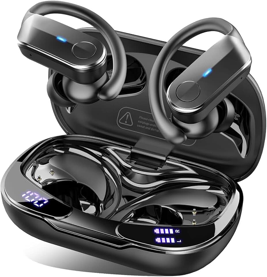 Ecouteurs Bluetooth sans Fil Sport, 2026 Ecouteurs sans Fil 5.4 avec HiFi Stéréo, Écouteur Running Étanches IPX8, 70H Oreillette Bluetooth avec ENC Réduction Bruit Mic, USB-C Charge/LED Casque, Noir