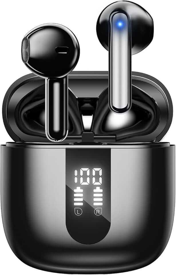 Ecouteurs Bluetooth sans Fil, Écouteurs sans Fil Bluetooth 5.4, 6 Micro ENC Anti Bruit, Basses Puissantes, 60H de Lecture, étanchéité IP5, Oreillette pour iphone Android (Noir)