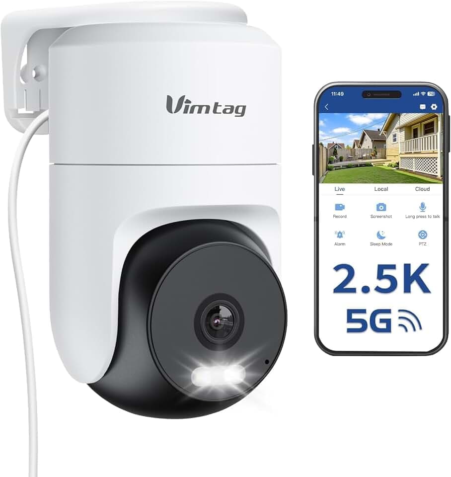 2.5K Caméra Surveillance WiFi Exterieure avec Fil, Caméra Exterieur 360° PT, 2.4G/5GHz, Vision Nocturne Couluer, Détection de Personne, Audio Bidirectionnel, Étanche IP66, Compatible avec Alexa