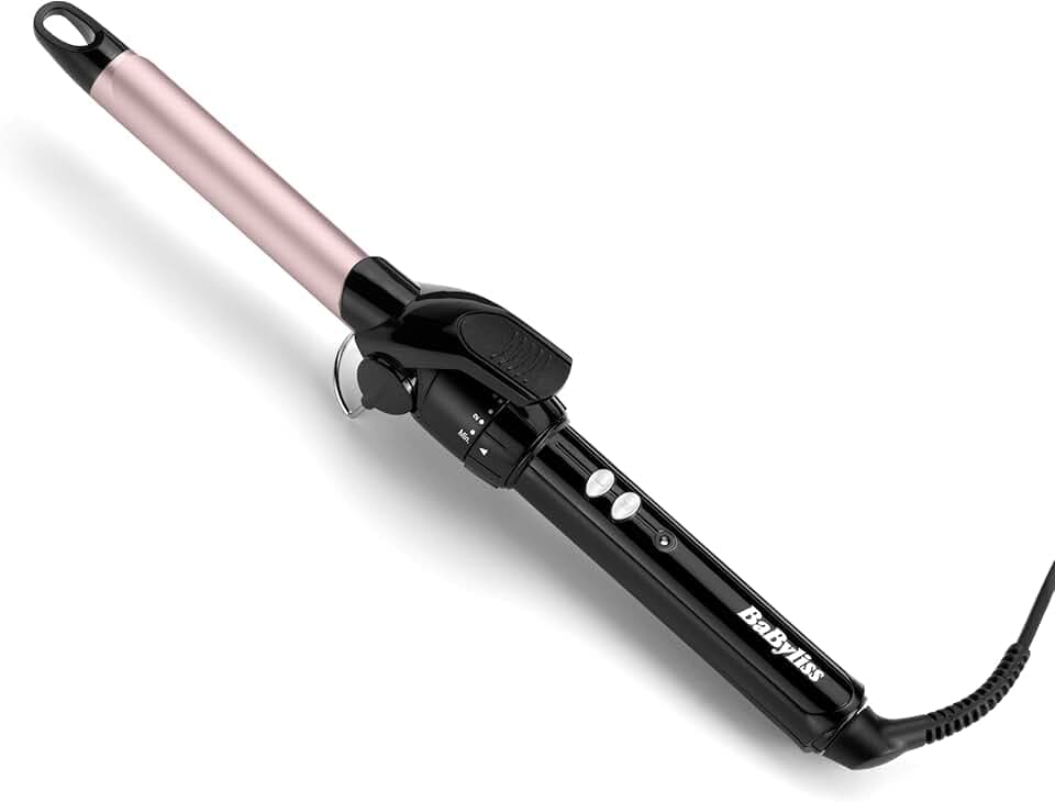 BaByliss Boucleur à pince 19mm - Cylindre avec revêtement Sublim’ Touch, 10 réglages de température, Boucleur professionnel avec support de sécurité intégré, noir et rose, C319E