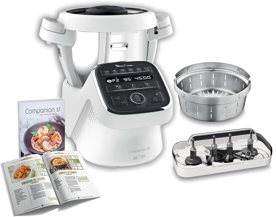 MOULINEX COMPANION XL Robot Cuiseur Multifonction Bol 4.5L 12 programmes auto Soupes Gaspacho Robot de Cuisine Batteur Mélangeur Hachoir Pétrin Cuisson Vapeur 1550W HF80CB10