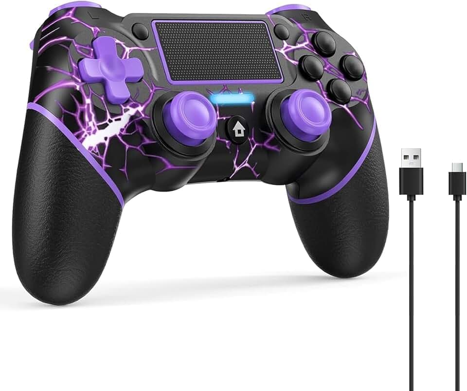 Reddening pour Manette PS4, Manette Pc pour PS4/Pro/Slim/PC, Joystick avec Bouton Turbo/Retour, Double Vibration, Gyroscope 6 axes et écran tactile, Purple