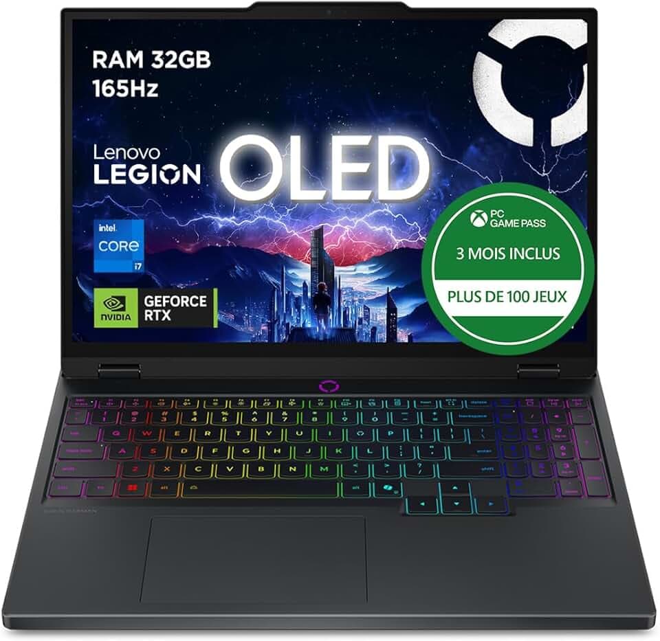 Lenovo Legion 5 15IRX10 - Ordinateur Portable Gaming 15.1'' OLED WQXGA 165Hz (Intel Core i7-13650HX, RAM 32Go, SSD 1To, NVIDIA RTX 5070 8GB, Windows 11) Clavier rétroéclairé AZERTY Français