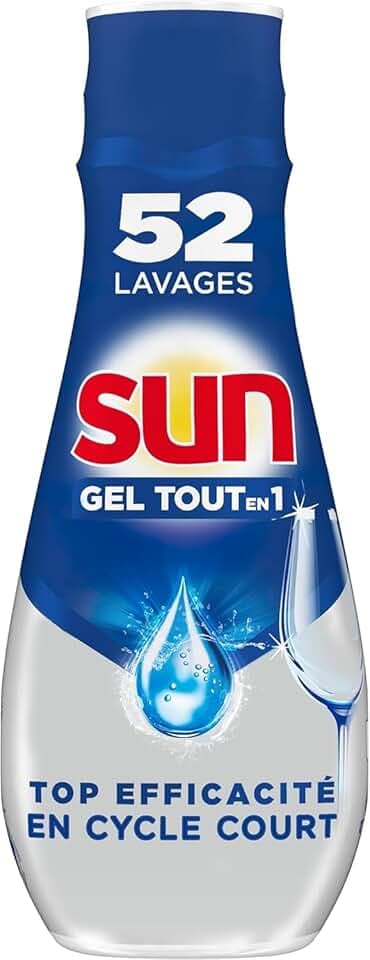 SUN - Gel Lave-Vaisselle Tout En 1 Expert Plus - 52 Lavages - Regular - top efficacité en cycle court - brillance éclatante - protection complète - 900ml