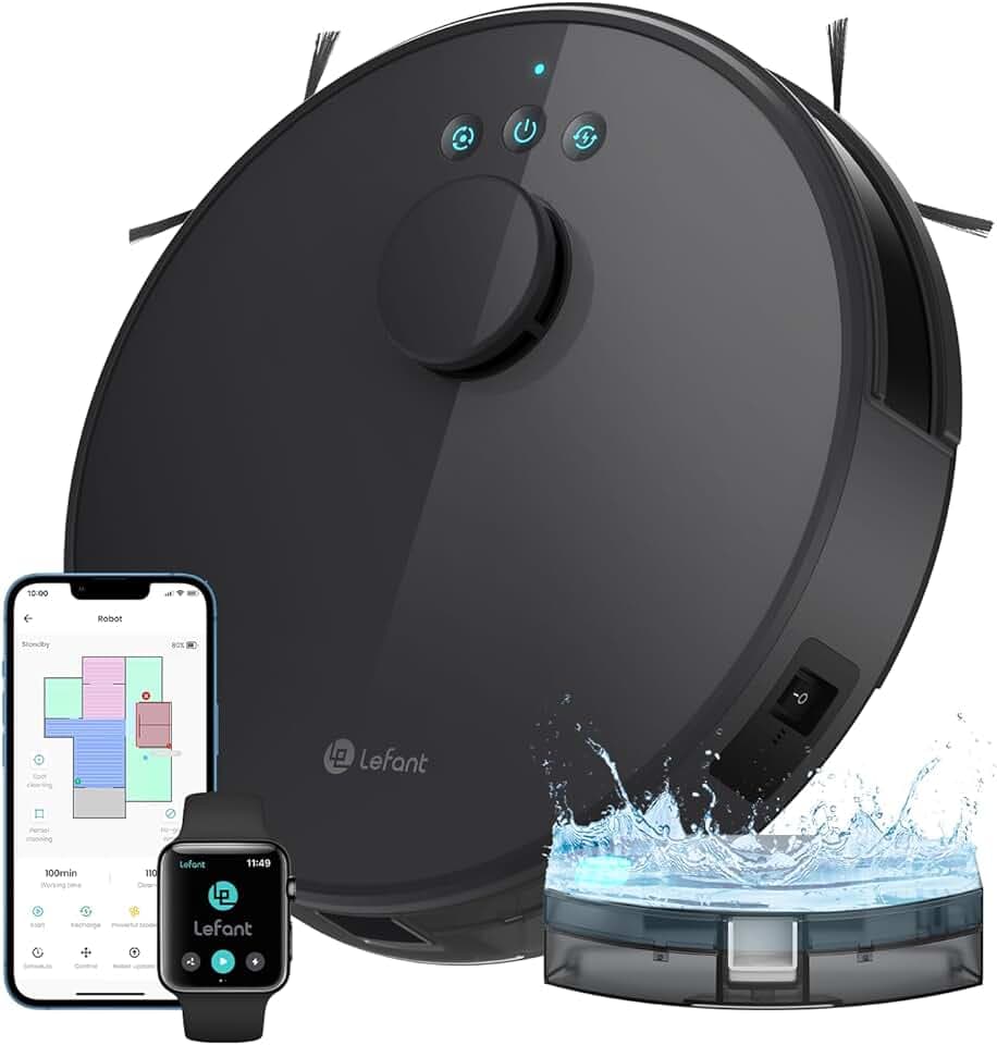 Lefant Robot Aspirateur Laveur 2 en 1, Super Aspiration 5500Pa, Navigation LDS, Cartographie, Zones Virtuelles, Aspirateur Robot Connecté par Alexa/APP/WiFi, Idéal pour Poils Animaux, Tapis Sols Durs