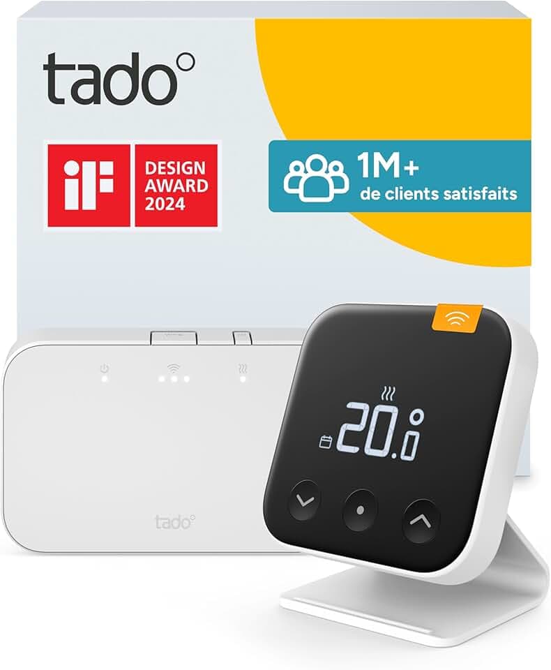 tado° Thermostat X connecté sans fil, kit avec thermostat d’ambiance, Bridge X et support, commande via application et enceinte connectée (Alexa, Siri, Google Assistant), pas compatible avec tado° V3+