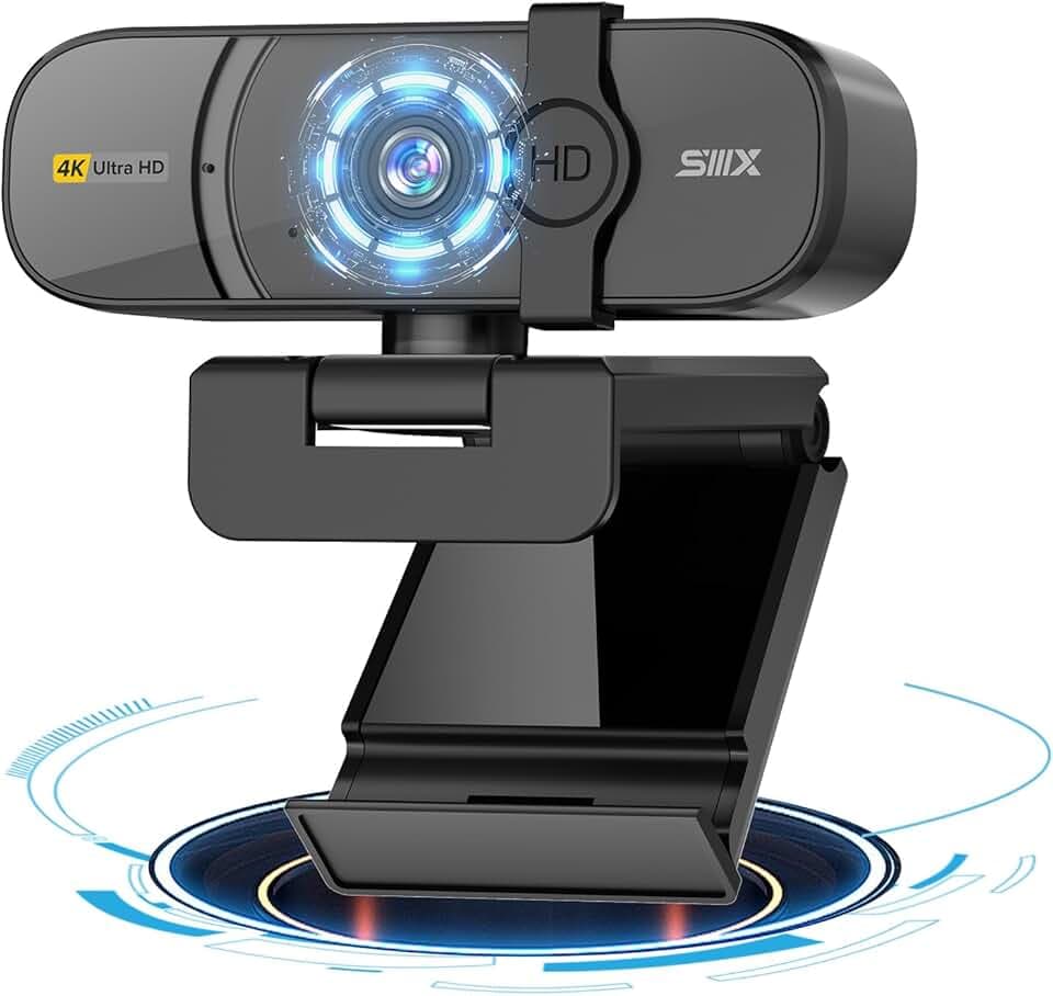4K Webcam - Ultra HD 60/FPS avec Auto Focus, Microphones à réduction de Bruit, Plug & Play pour Zoom, Skype, Teams et Streaming, Webcam USB avec Cache de confidentialité pour Ordinateur