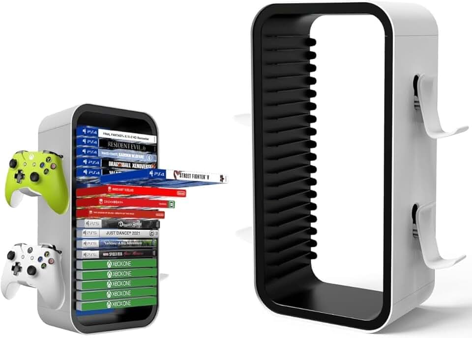 Tour de Rangement Universelle pour Jeux vidéo, Compatible avec PS5, PS4, Xbox Nintendo Switch, Support de Jeu vidéo, Support d’Organisateur avec 18 Jeux de Stockage pour l’Organisation et l’Affichage
