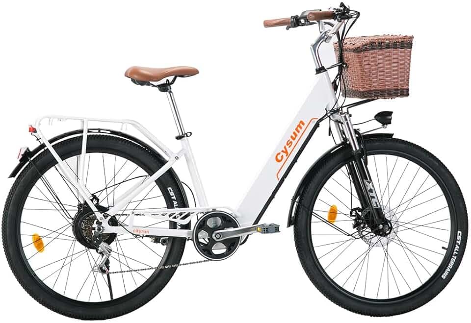 cysum cityrun vélo électrique pour Femme, 26'' pédalage assisté E-Bike, vélo électrique de Ville pour Adulte, Moteur 250W 25km/h, Batterie Lithium 36v 360WH, autonomie 80KM